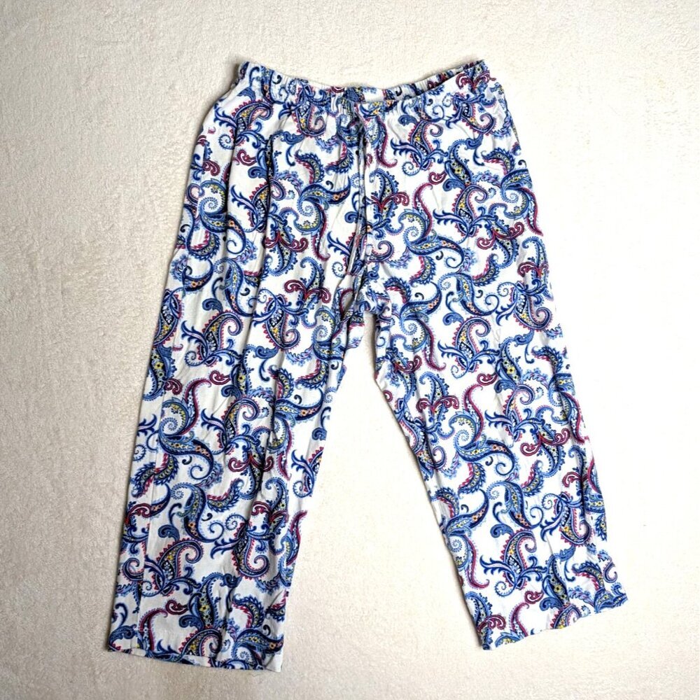 Lauren Ralph Lauren Womens Paisley Pajama Set M Blue & White Cotton Lounge Wear - Picture 8 of 10
